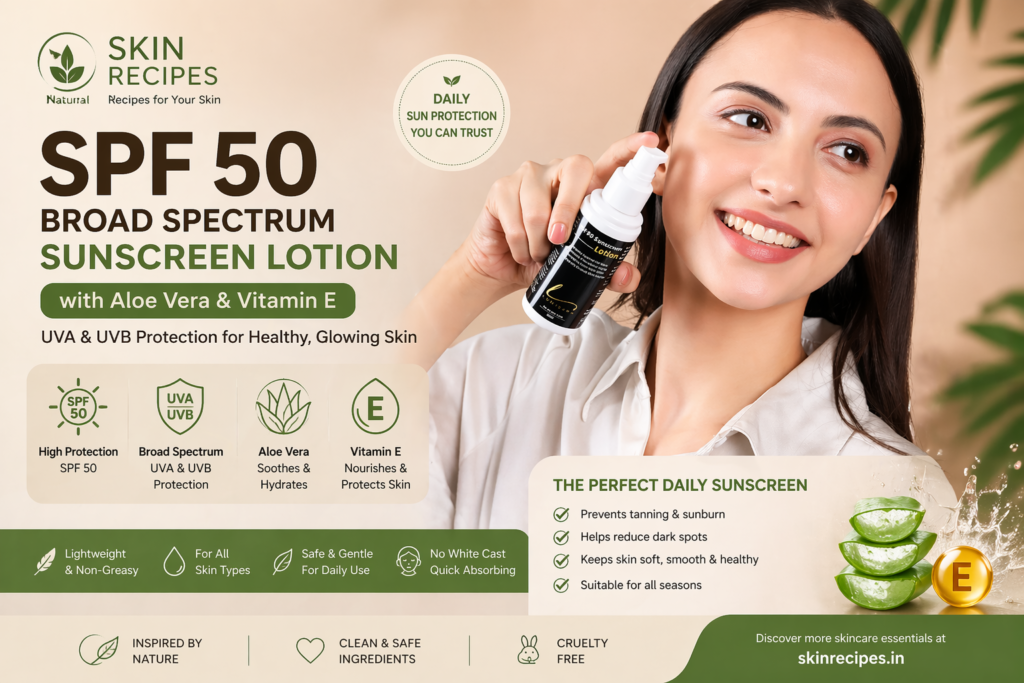 SPF 50 Broad Spectrum Sunscreen Lotion with Aloe Vera & Vitamin E | UVA & UVB Protection