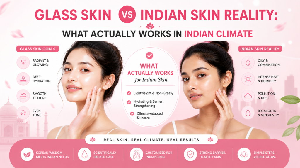 Glass Skin vs Indian Skin Reality: What Actually Works in Indian Climate Glass Skin vs Indian Skin Reality: What Actually Works in Indian